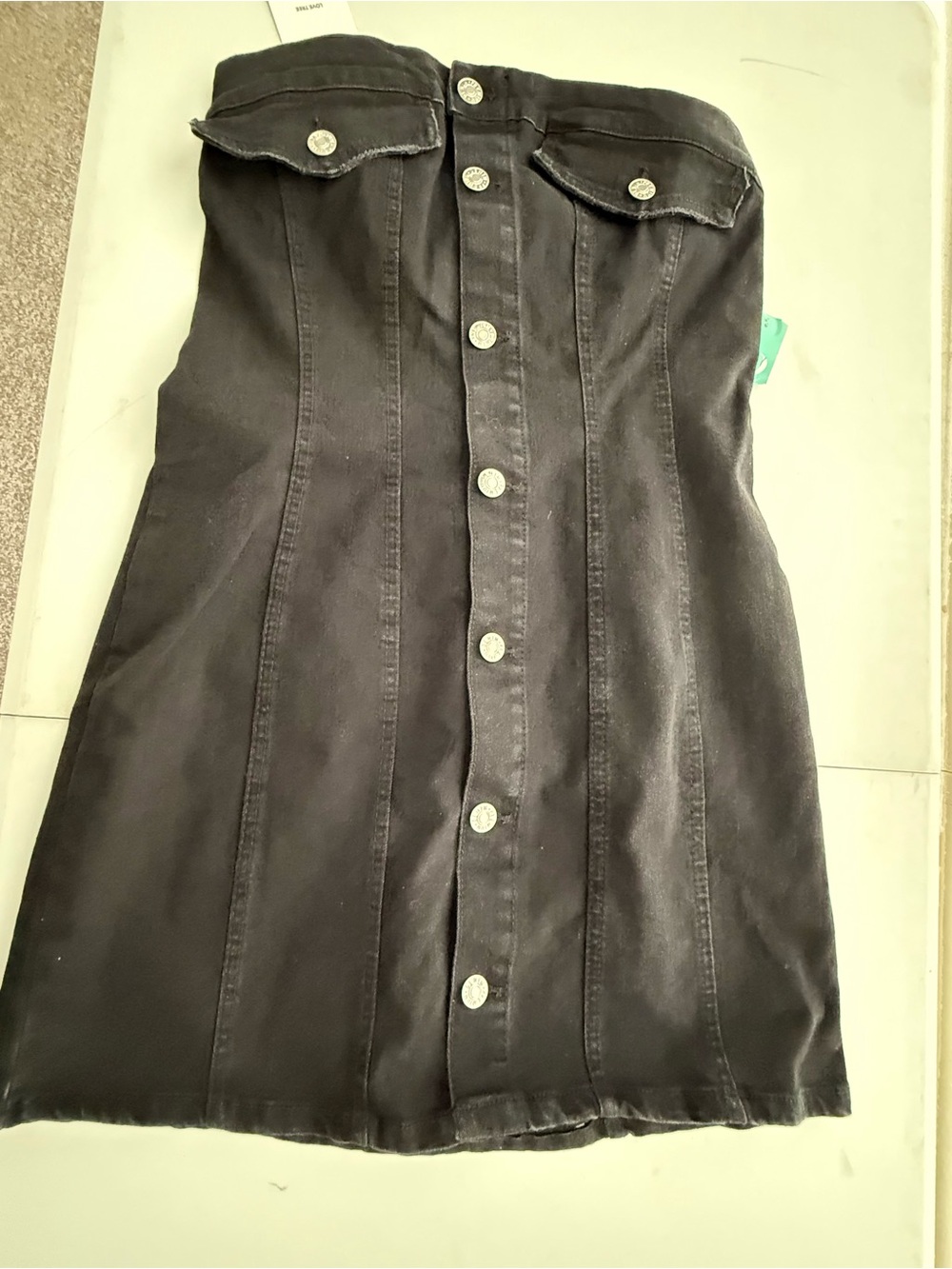Love Tree Black Denim Strapless Dress with Snap Details